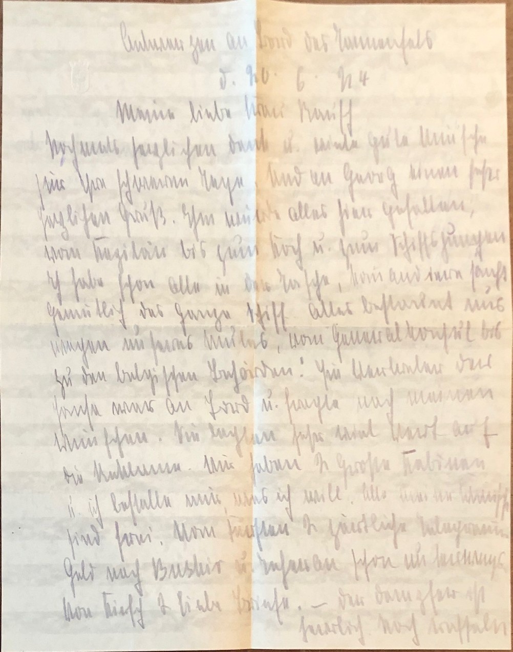 NATHUSIUS, "Meine liebe Frau Rausch", handschriftlicher Brief an Bord der Tannen